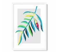 ARTZE Tropical Leaf Blue & Green Abstract Minimalist Framed Print SIZE: A4 with White Frame in Mid Blue ARTZE Mid Blue A4