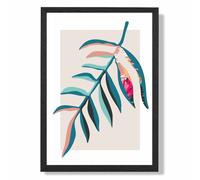 ARTZE Tropical Leaf Blue & Pink Boho Botanical Framed Print SIZE: A2 with Black Frame in Mid Blue | Size: A4 ARTZE Mid Blue A4