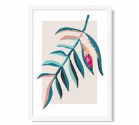 ARTZE Tropical Leaf Blue & Pink Boho Botanical Framed Print SIZE: A2 with White Frame in Mid Blue | Size: A3 ARTZE Mid Blue A3