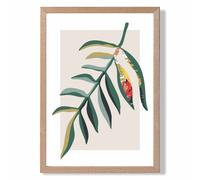 ARTZE Tropical Leaf Green & Red Minamilist Framed Print SIZE: A2 with Oak Frame ARTZE Green A2