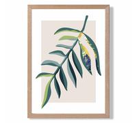 ARTZE Tropical Leaf Teal & Green Mid Century Modern Framed Print SIZE: A4 with Oak Frame ARTZE Teal A4