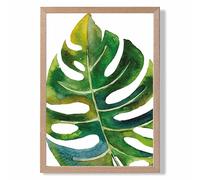 ARTZE Tropical Monstera Abstract Watercolour Botanical Framed Print SIZE: A3 with Oak Frame in Green | Size: A2 ARTZE Green A2
