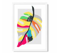 ARTZE Tropical Monstera Blue & Green Abstract Minimalist Framed Print SIZE: A2 with White Frame in Mid Blue ARTZE Mid Blue A2