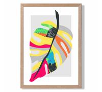 ARTZE Tropical Monstera Blue & Green Abstract Minimalist Framed Print SIZE: A3 with Oak Frame in Mid Blue | Size: A4 ARTZE Mid Blue A4
