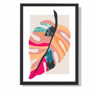 ARTZE Tropical Monstera Blue & Pink Boho Botanical Framed Print SIZE: A2 with Black Frame in Mid Blue | Size: A3 ARTZE Mid Blue A3