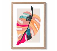 ARTZE Tropical Monstera Blue & Pink Boho Botanical Framed Print SIZE: A3 with Oak Frame in Mid Blue | Size: A2 ARTZE Mid Blue A2