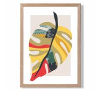 ARTZE Tropical Monstera Green & Red Minamilist Framed Print SIZE: A3 with Oak Frame | Size: A4 ARTZE Green A4