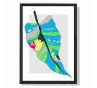 ARTZE Tropical Palm Blue & Green Abstract Minimalist Framed Print SIZE: A2 with Black Frame in Mid Blue | Size: A3 ARTZE Mid Blue A3