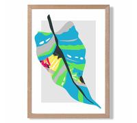 ARTZE Tropical Palm Blue & Green Abstract Minimalist Framed Print SIZE: A2 with Oak Frame in Mid Blue | Size: A4 ARTZE Mid Blue A4