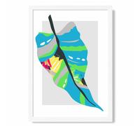 ARTZE Tropical Palm Blue & Green Abstract Minimalist Framed Print SIZE: A2 with White Frame in Mid Blue ARTZE Mid Blue A2