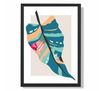 ARTZE Tropical Palm Blue & Pink Boho Botanical Framed Print SIZE: A3 with Black Frame in Mid Blue | Size: A2 ARTZE Mid Blue A2