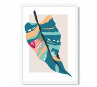 ARTZE Tropical Palm Blue & Pink Boho Botanical Framed Print SIZE: A4 with White Frame in Mid Blue | Size: A2 ARTZE Mid Blue A2