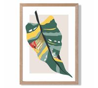 ARTZE Tropical Palm Green & Red Minamilist Framed Print SIZE: A2 with Oak Frame ARTZE Green A2