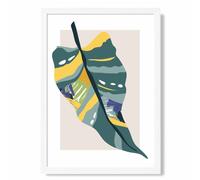 ARTZE Tropical Palm Teal & Green Mid Century Modern Framed Print SIZE: A2 with White Frame ARTZE Teal A2