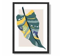 ARTZE Tropical Palm Teal & Green Mid Century Modern Framed Print SIZE: A4 with Black Frame ARTZE Teal A4