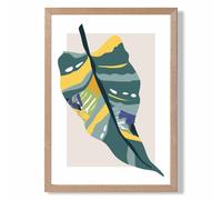 ARTZE Tropical Palm Teal & Green Mid Century Modern Framed Print SIZE: A4 with Oak Frame ARTZE Teal A4