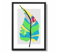ARTZE Tropical Plant Blue & Green Abstract Minimalist Framed Print SIZE: A4 with Black Frame in Mid Blue ARTZE Mid Blue A4