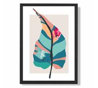 ARTZE Tropical Plant Blue & Pink Boho Botanical Framed Print SIZE: A3 with Black Frame in Mid Blue ARTZE Mid Blue A3