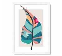 ARTZE Tropical Plant Blue & Pink Boho Botanical Framed Print SIZE: A3 with White Frame in Mid Blue ARTZE Mid Blue A3