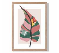 ARTZE Tropical Plant Green & Red Minamilist Framed Print SIZE: A3 with Oak Frame | Size: A4 ARTZE Green A4