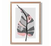 ARTZE Tropical Plant Grey & Pink Boho Botanical Framed Print SIZE: A4 with Oak Frame ARTZE Grey A4