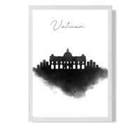 ARTZE Vatican Watercolour Skyline City Framed Print SIZE: A2 with White Frame in Black | Size: A4 ARTZE Black A4