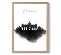 ARTZE Vatican Watercolour Skyline City Framed Print SIZE: A4 with Oak Frame in Black | Size: A3 ARTZE Black A3