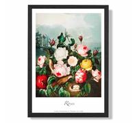 ARTZE Vintage Floral Exhibition - Cottage Roses Framed Print SIZE: A3 with Black Frame in Red | Size: A2 ARTZE Red A2