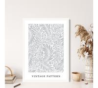 ARTZE Vintage William Morris Larkspur in Grey & White Art Print / White Frame / SIZE: A3 | Size: A2 ARTZE Grey A2