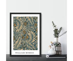 ARTZE Vintage William Morris Larkspur in Navy & Beige Art Print / Black Frame / SIZE: A4 | Size: A3 ARTZE Navy A3