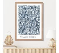 ARTZE Vintage William Morris Larkspur in Navy & White Art Print / Oak Frame / SIZE: A3 ARTZE Navy A3