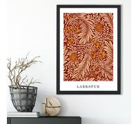ARTZE Vintage William Morris Larkspur in Orange & Beige Art Print / Black Frame / SIZE: A4 | Size: A3 ARTZE Orange A3