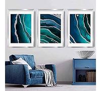 Artze Wall Art Abstract Art Prints 3-Piece Set, 30 cm Width x 40 cm Height, Teal/Blue/Silver