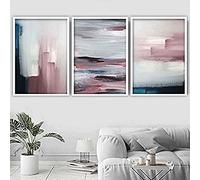 Artze Wall Art Abstract Art Prints 3-Piece Set, 50 cm Width x 70 cm Height, Navy/Blush Pink
