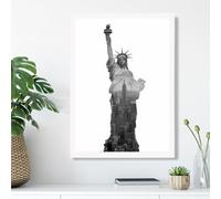 Artze Wall Art Abstract Statue Of Liberty New York Black And White Photo Framed Print Size: A3 With White Frame