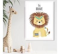 Artze Wall Art Be Brave Lion Tribal Animal Quote Framed Print Size: A2 With White Frame