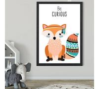 Artze Wall Art Be Curious Fox Tribal Animal Quote Framed Print Size: A2 With Black Frame
