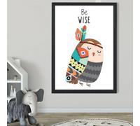 Artze Wall Art Be Wise Owl Tribal Animal Quote Framed Print Size: A2 With Black Frame