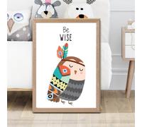 Artze Wall Art Be Wise Owl Tribal Animal Quote Framed Print Size: A2 With Oak Frame
