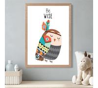 Artze Wall Art Be Wise Owl Tribal Animal Quote Framed Print Size: A3 With Oak Frame