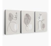 Artze Wall Art Beige Abstract Minimal Line Art Female Set of 3 Canvas Art Prints - 59x84 cm (A1) - Canvas