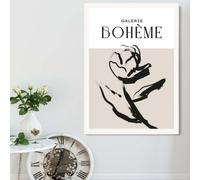 Artze Wall Art Beige And Black Rose Boho Sketch Floral Framed Print Size: A2 With White Frame