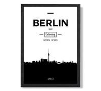 Artze Wall Art Berlin Black And White City Skyline Art Print With Black Frame Size: A4