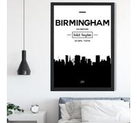 Artze Wall Art Birmingham Black And White City Skyline Framed Print Size: A2 With Black Frame