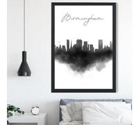 Artze Wall Art Birmingham Watercolour Skyline City Framed Print Size: A2 With Black Frame