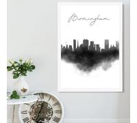Artze Wall Art Birmingham Watercolour Skyline City Framed Print Size: A2 With White Frame