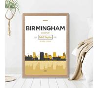 Artze Wall Art Birmingham Yellow And Black City Skyline Framed Print Size: A2 With Oak Frame