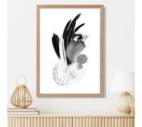 Artze Wall Art Black And White Abstract Watercolour Shapes Framed Print Size: A3 With Oak Frame