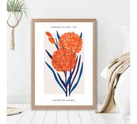 Artze Wall Art Blue And Orange Allium Flower Market Exhibition Framed Print Size: A2 With Oak Frame