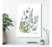 Artze Wall Art Blue And Purple Wild Flowers Flower Market Simplicity Framed Print Size: A3 With White Frame